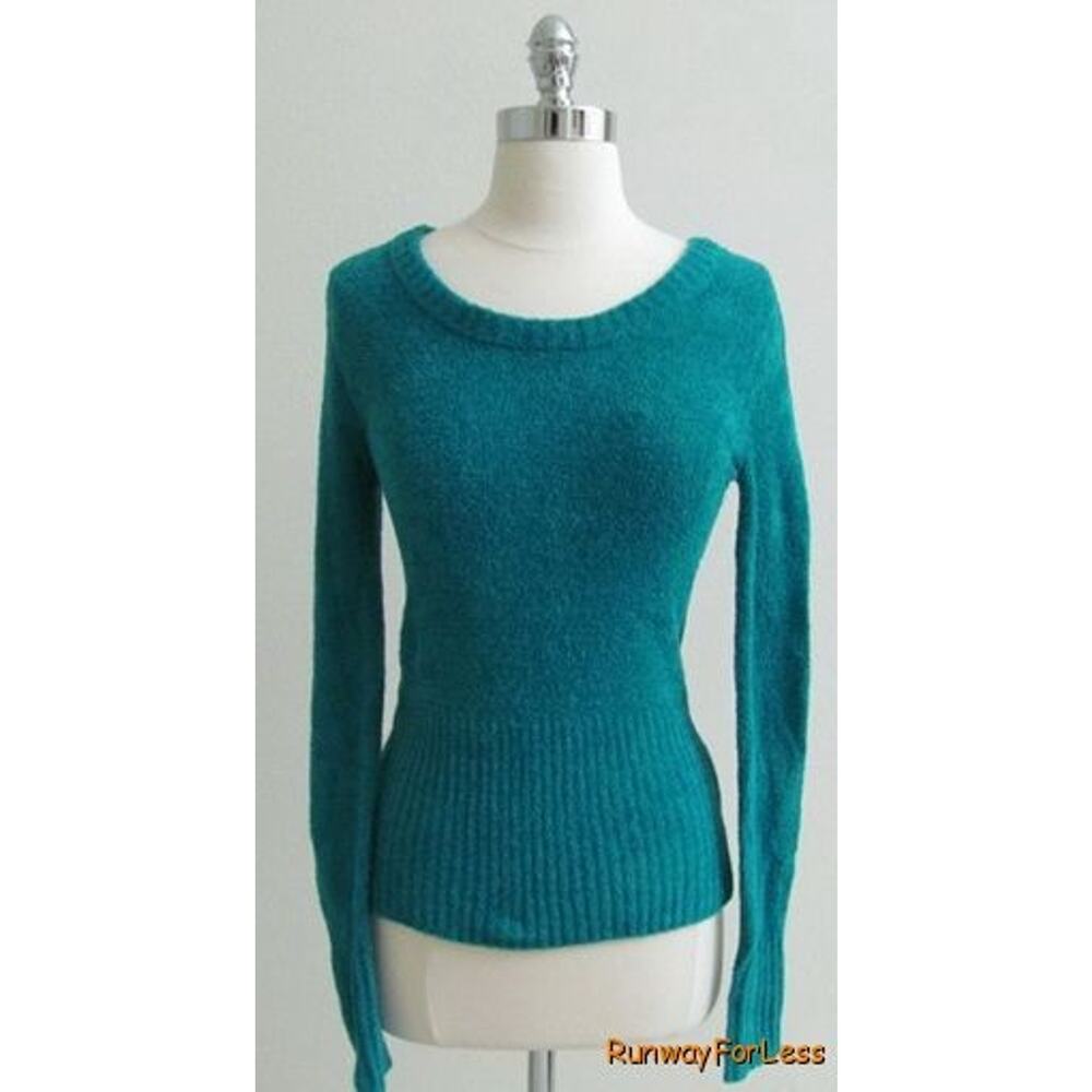 New NEW YORK AT LAST Misses Junior Small Lake Blue Plush LS Sweater Knit Top